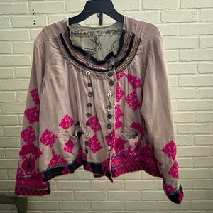 Magnolia Pearl OOAK Antique Hand Embroidered Textile Lennon Jacket One Size NWT
